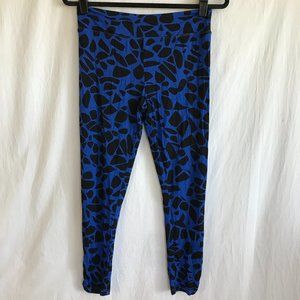 Ava Sky Leggings Women Size Large Black Blue Leopard Print Athleisure Mid Rise